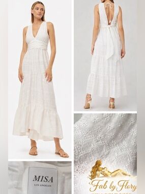 Misa Los Angeles Ksenia White Eyelet High-Low Maxi Dress - check notes